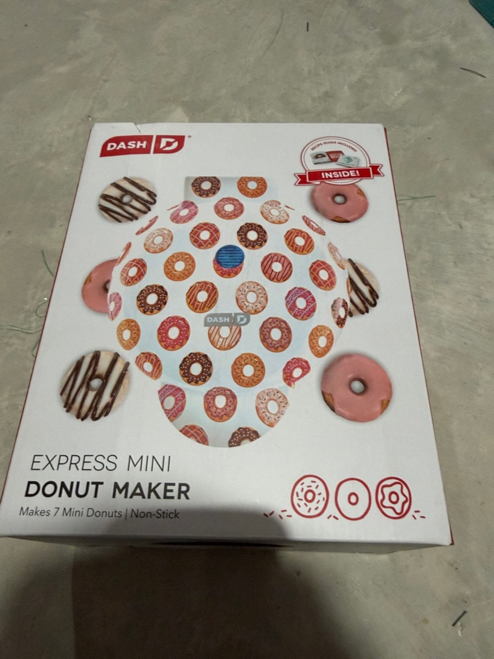 Ash Dash Express Mini Donut Maker - White with Pink and Brown Donut Pattern